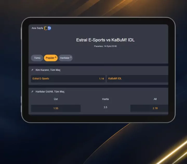Pusulabet e-spor bahisleri ekranı